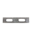 Metal U-bolt plate with 1/2 inch holes, measuring 6 inches long, designed for securing U-bolts.