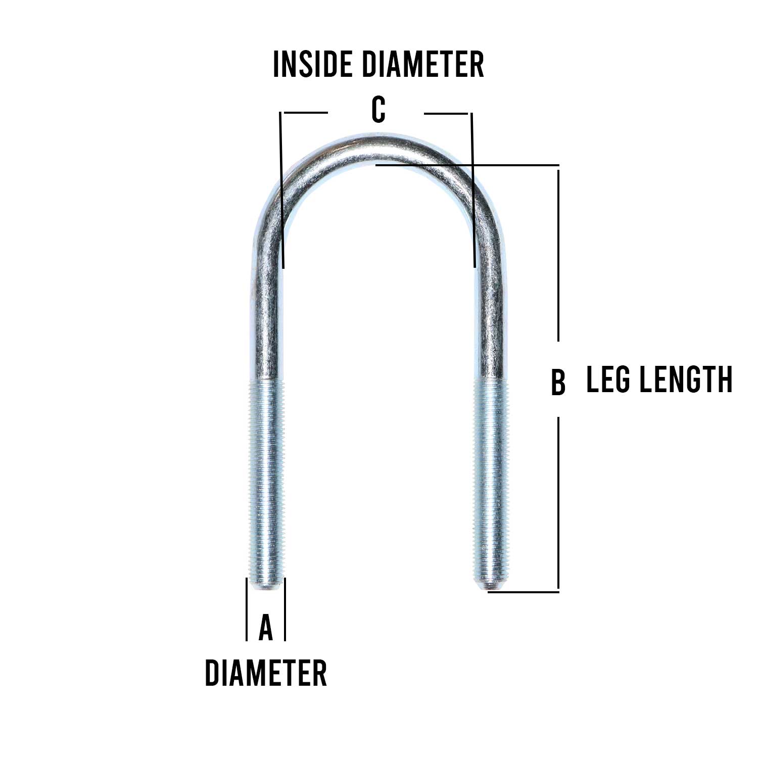 A measurement guide for a 1/2-inch zinc U-bolt, 7 inch long showing dimensions and specifications.