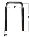 A measurement guide for a 3/4-inch forged top square U-bolt, 8 inch long showing dimensions and specifications.