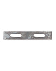 Metal U-bolt plate with 3/8 inch holes, measuring 6 inches long, designed for securing U-bolts.