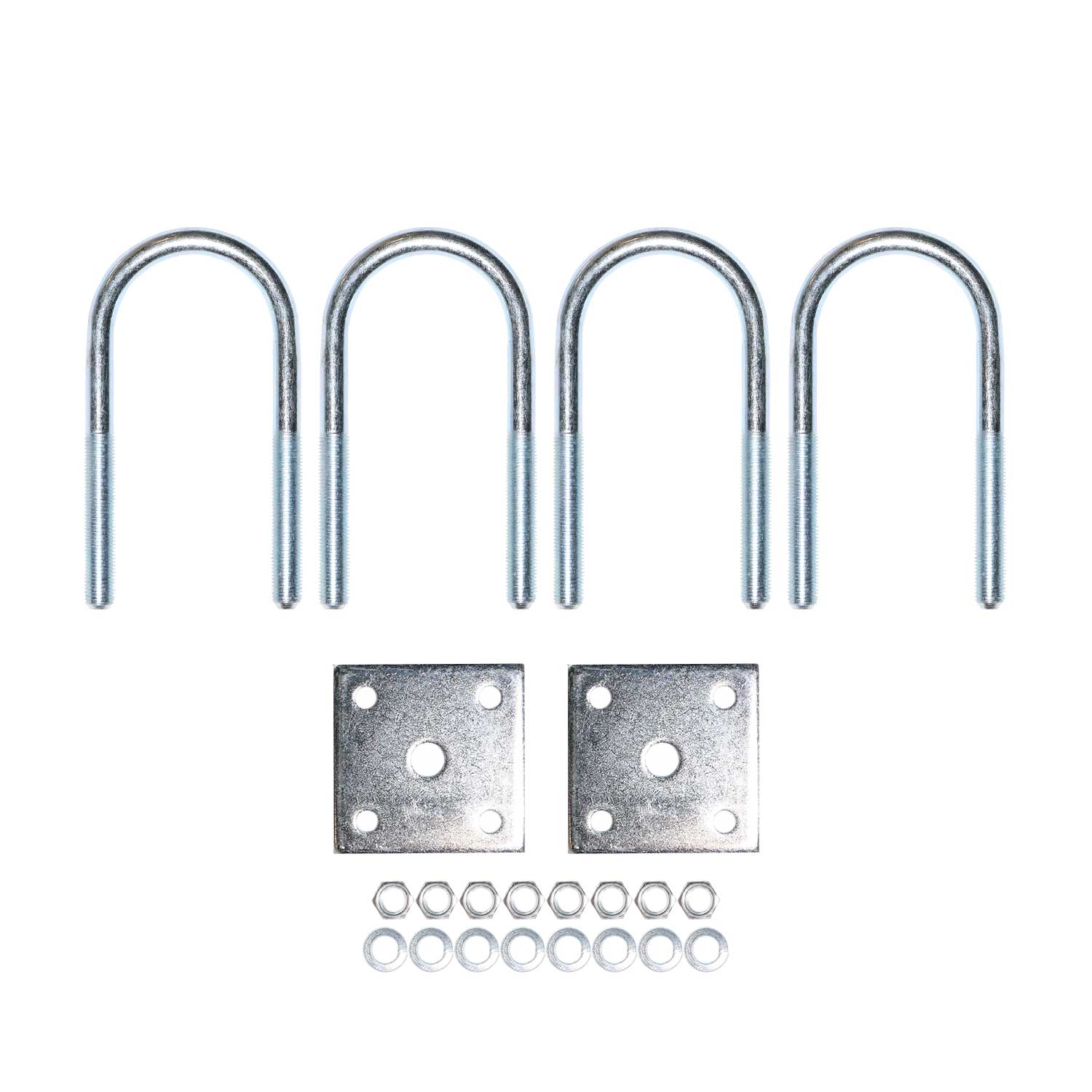 3/8 inch zinc coated trailer U-bolt kit, 4-1/4 inch length. Zinc coating prevents rust corrosion on U-bolts.