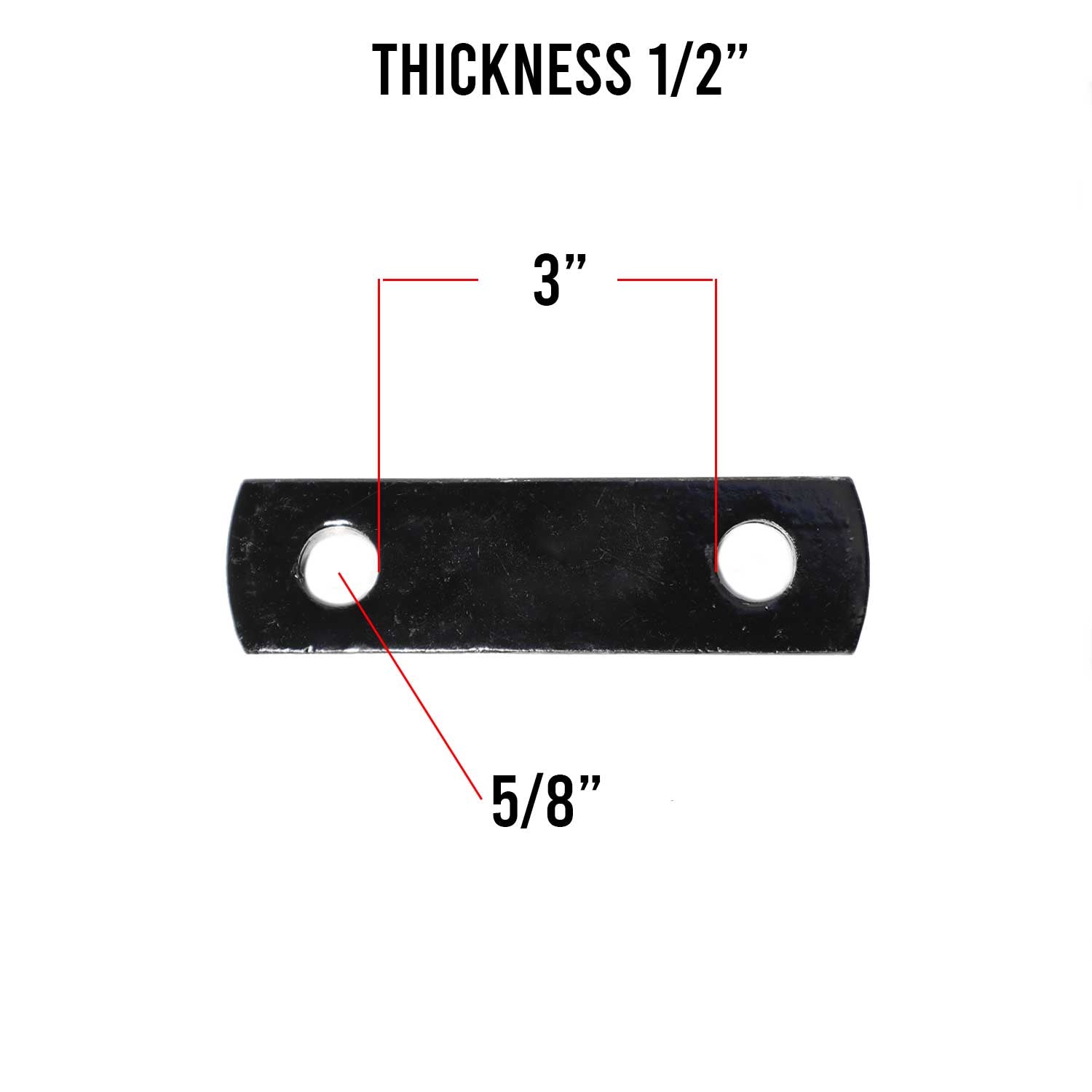 Diagram of a truck body U-bolt plate with 5/8 inch holes, 3 inch inside diameter, showing dimensions and hole placement.