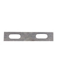 Metal U-bolt plate with 9/16 inch holes, measuring 3inches wide, designed for securing U-bolts.