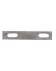 Metal U-bolt plate with 9/16 inch holes, measuring 1-3/4 inches wide, designed for securing U-bolts.