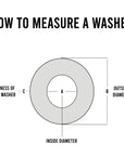 A measurement guide for a 3/4-inch U-bolt washer showing detailed dimensions and specifications.
