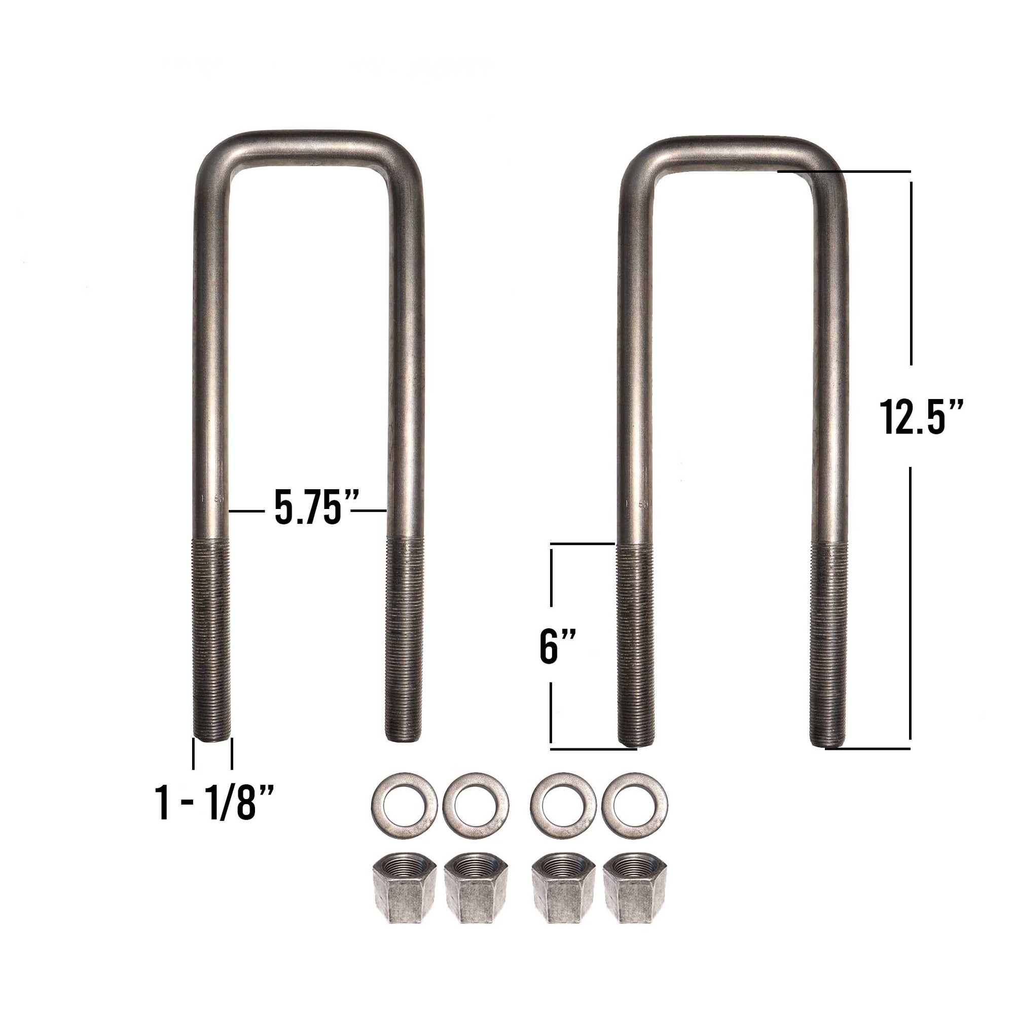 1-1/8" square U-bolt kit with 12-1/2" leg length.