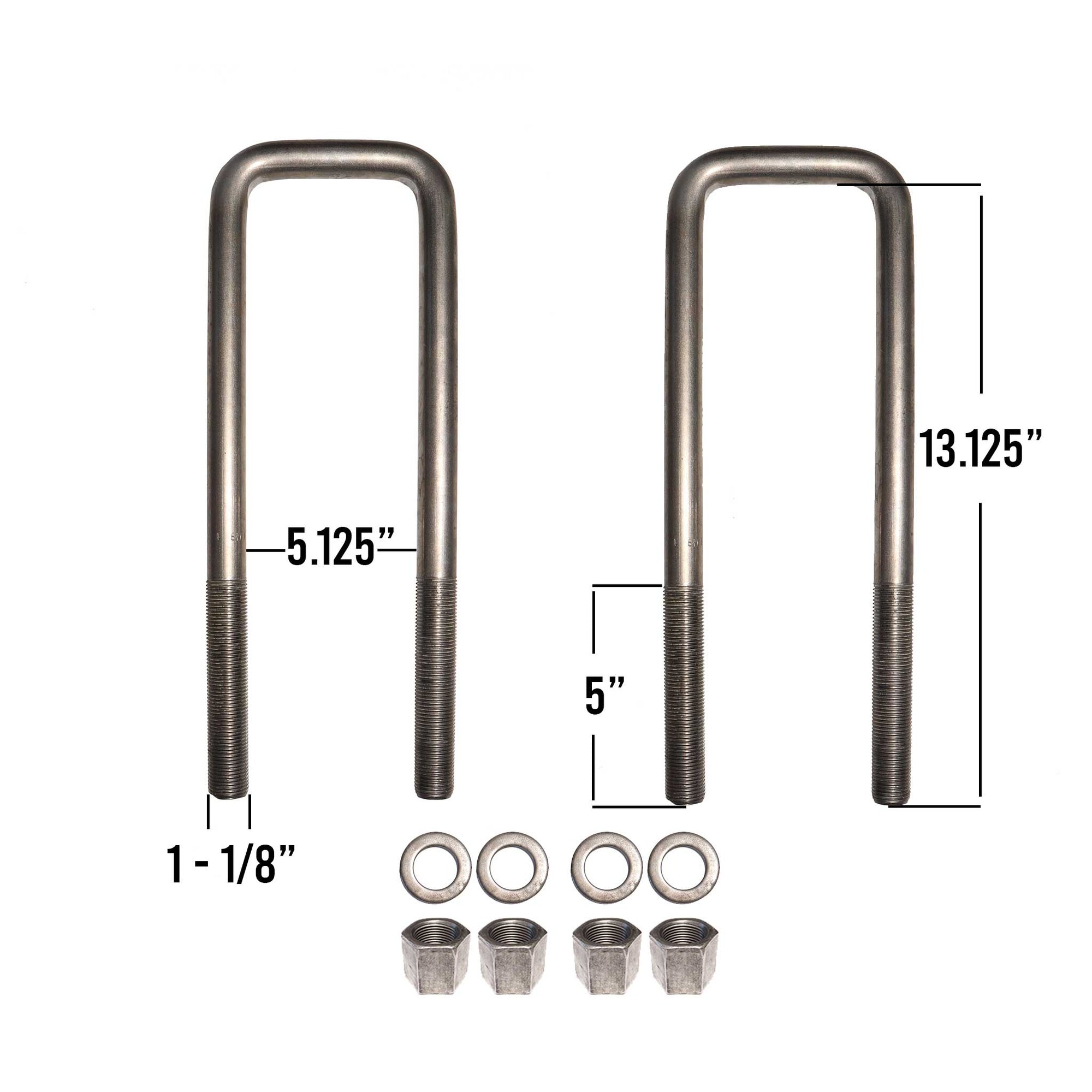 1-1/8 inch square U-bolt kit with 13-1/8 inch leg length.