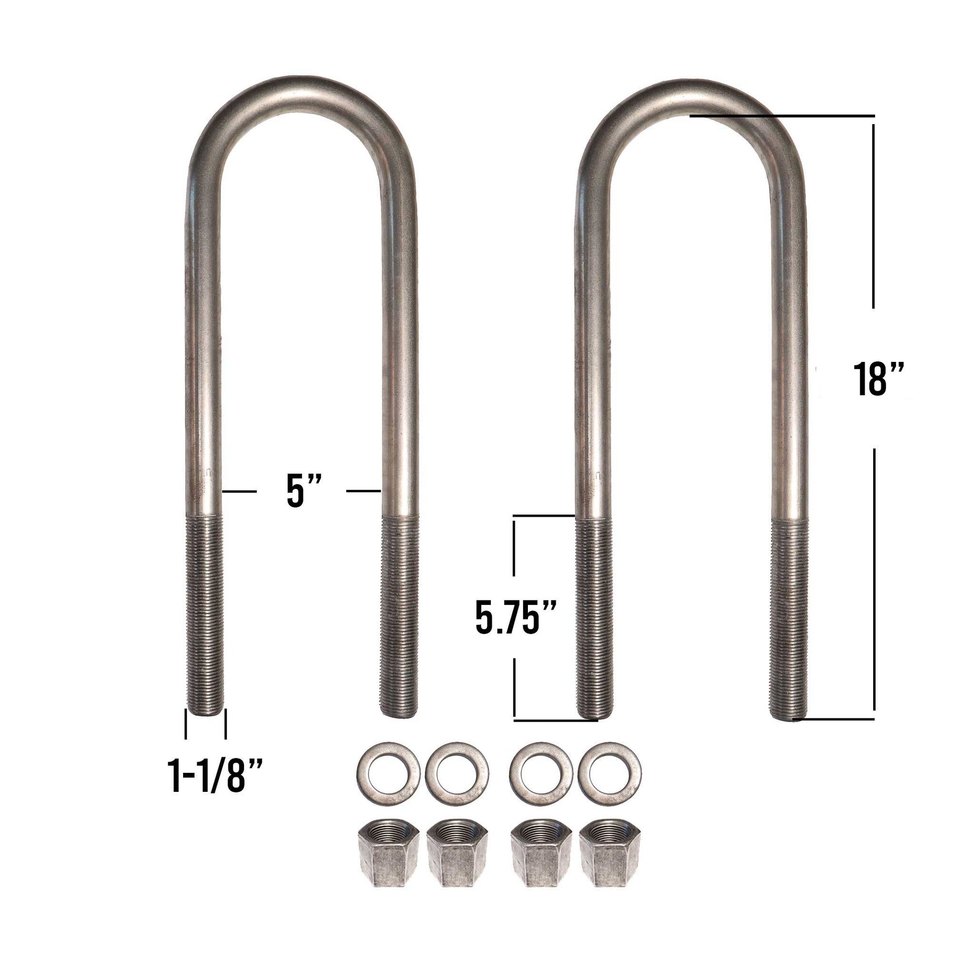 1-1/8" round U-bolt kit with 18" leg length.