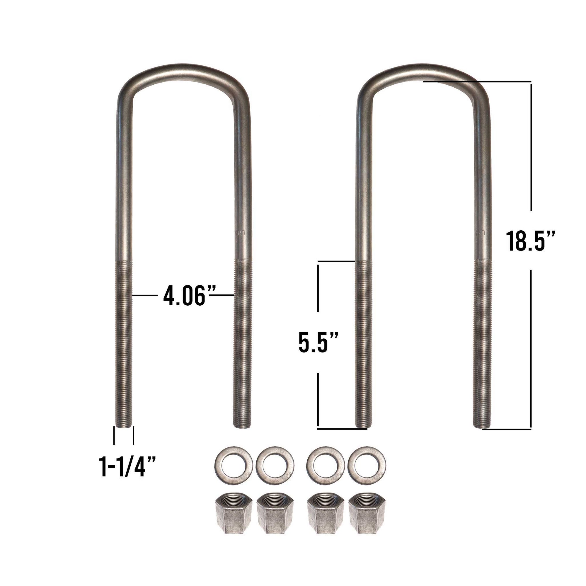 1-1/4&quot; semi round U-bolt kit with 18-1/2&quot; leg length.