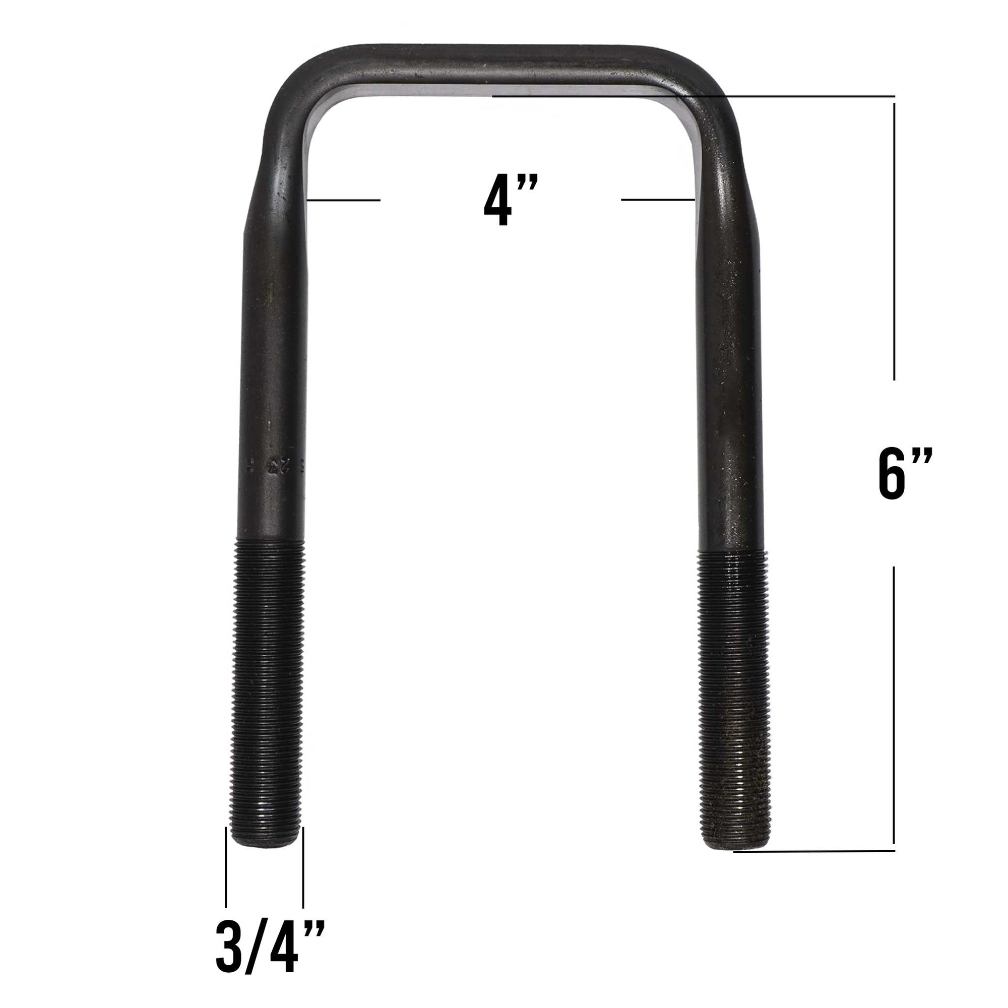 A measurement guide for a 3/4-inch forged top square U-bolt, 6 inch long showing dimensions and specifications.