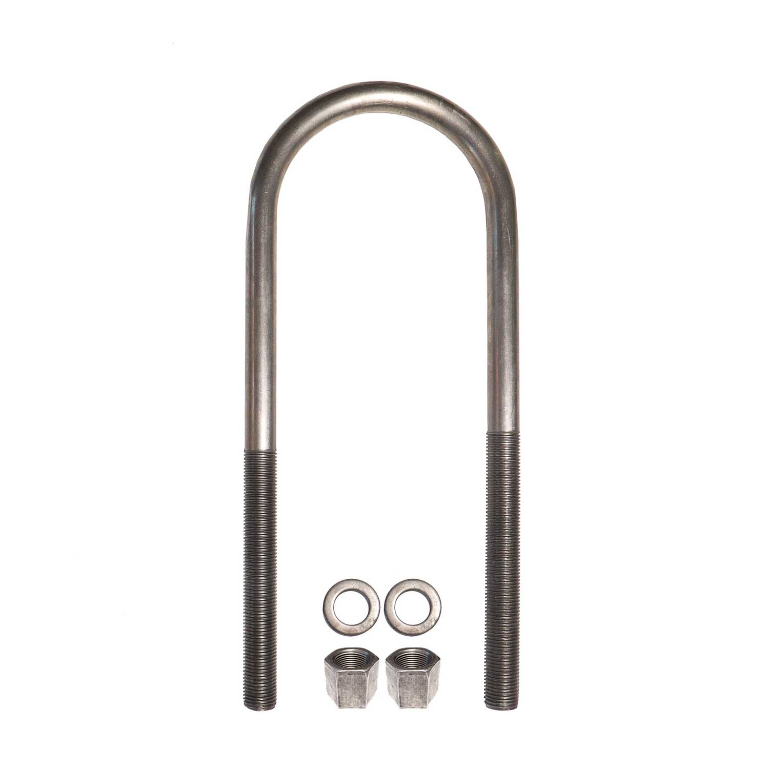 3/4 inch diameter round U-bolt with 2 nuts and 2 washers. Fastener for automotive, trailer and industrial applications.