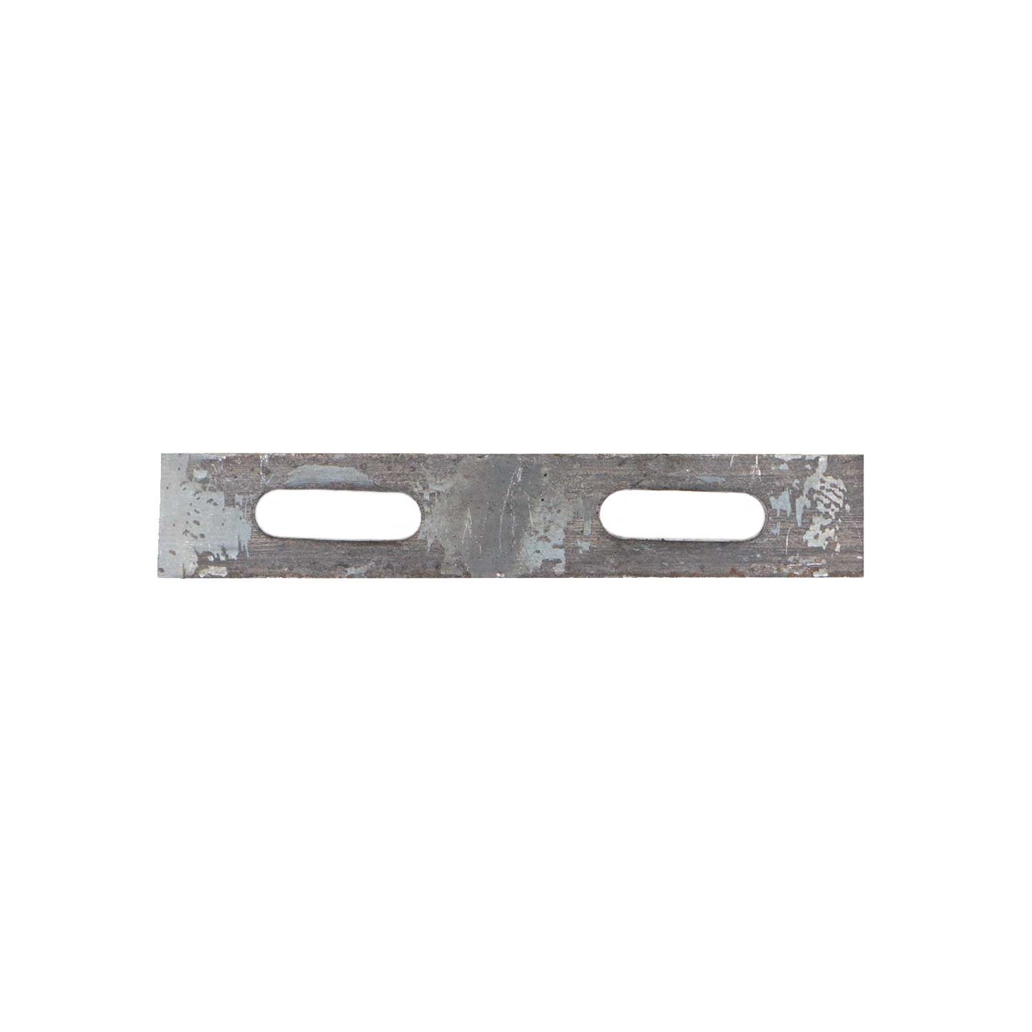 Metal U-bolt plate with 3/8 inch holes, measuring 6 inches long, designed for securing U-bolts.