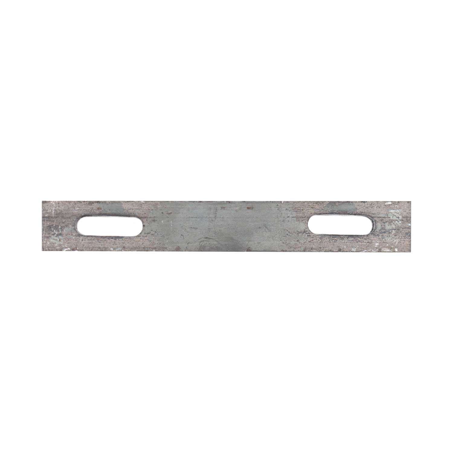 Metal U-bolt plate with 1/2 inch holes, measuring 8 inches long, designed for securing U-bolts.