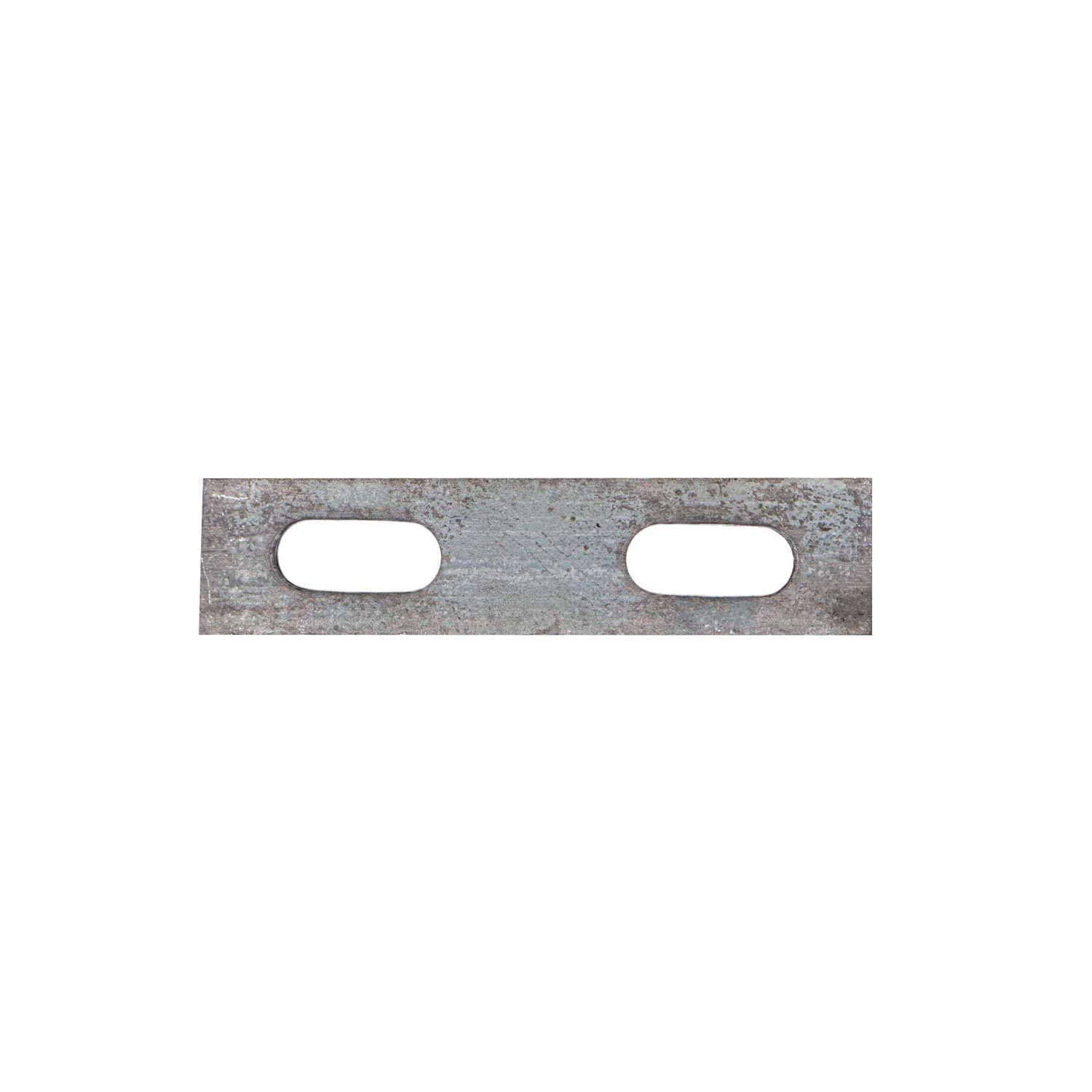 Metal U-bolt plate with 5/8 inch holes, measuring 1-3/4 inches wide, designed for securing U-bolts.