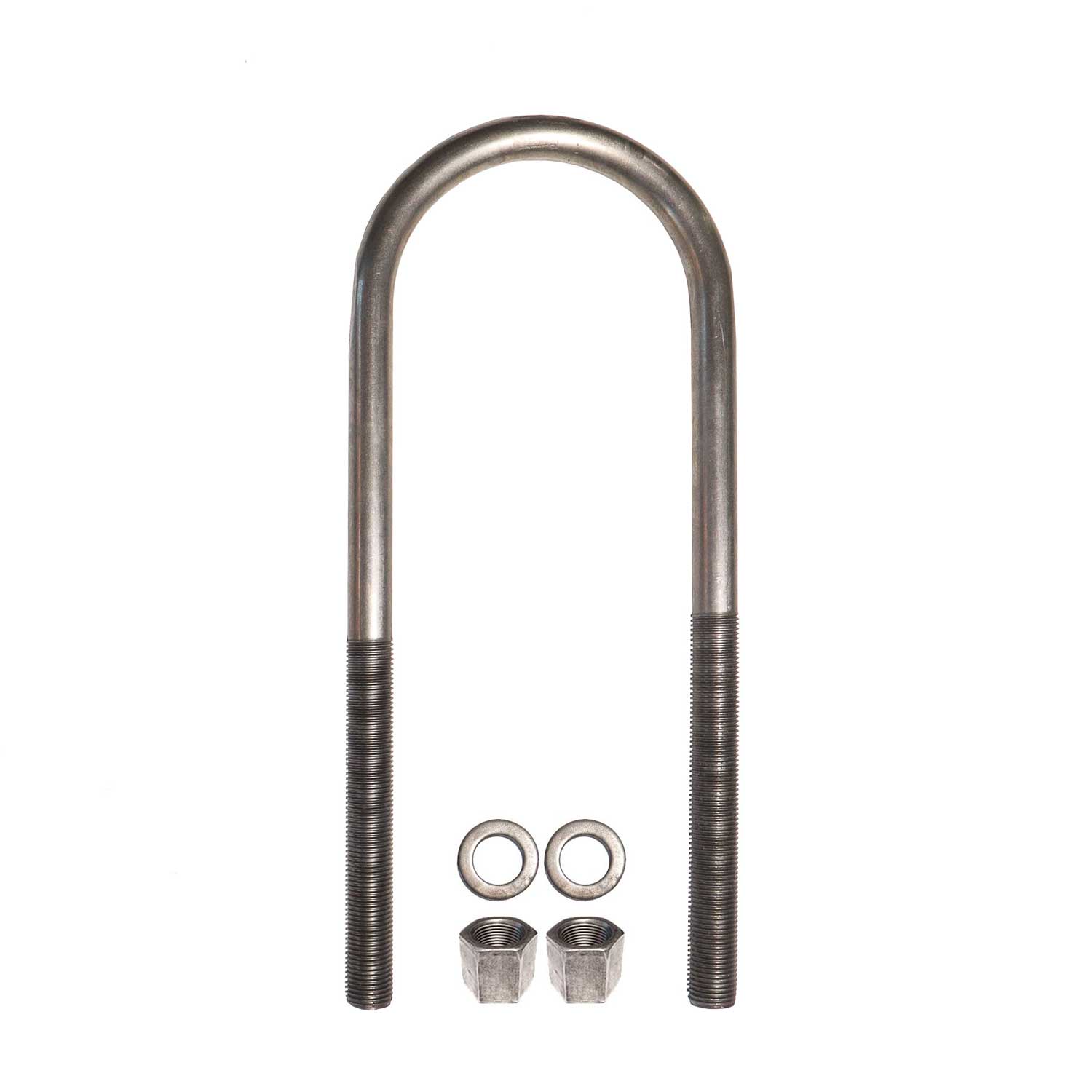 7/8 inch diameter round U-bolt with 2 nuts and 2 washers. Fastener for automotive, trailer and industrial applications.