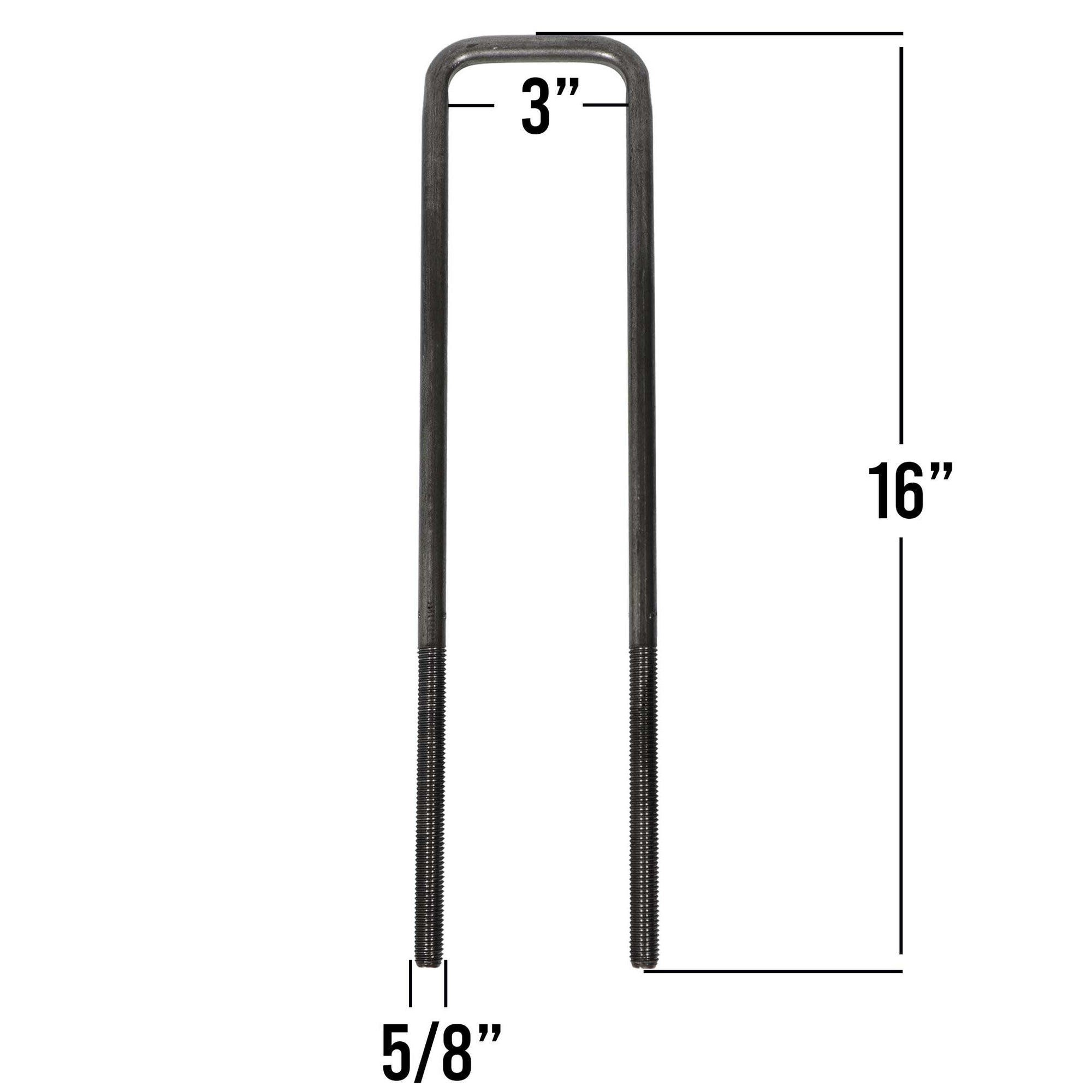 Body U-bolt kit 3 inch inside 16 inch long.