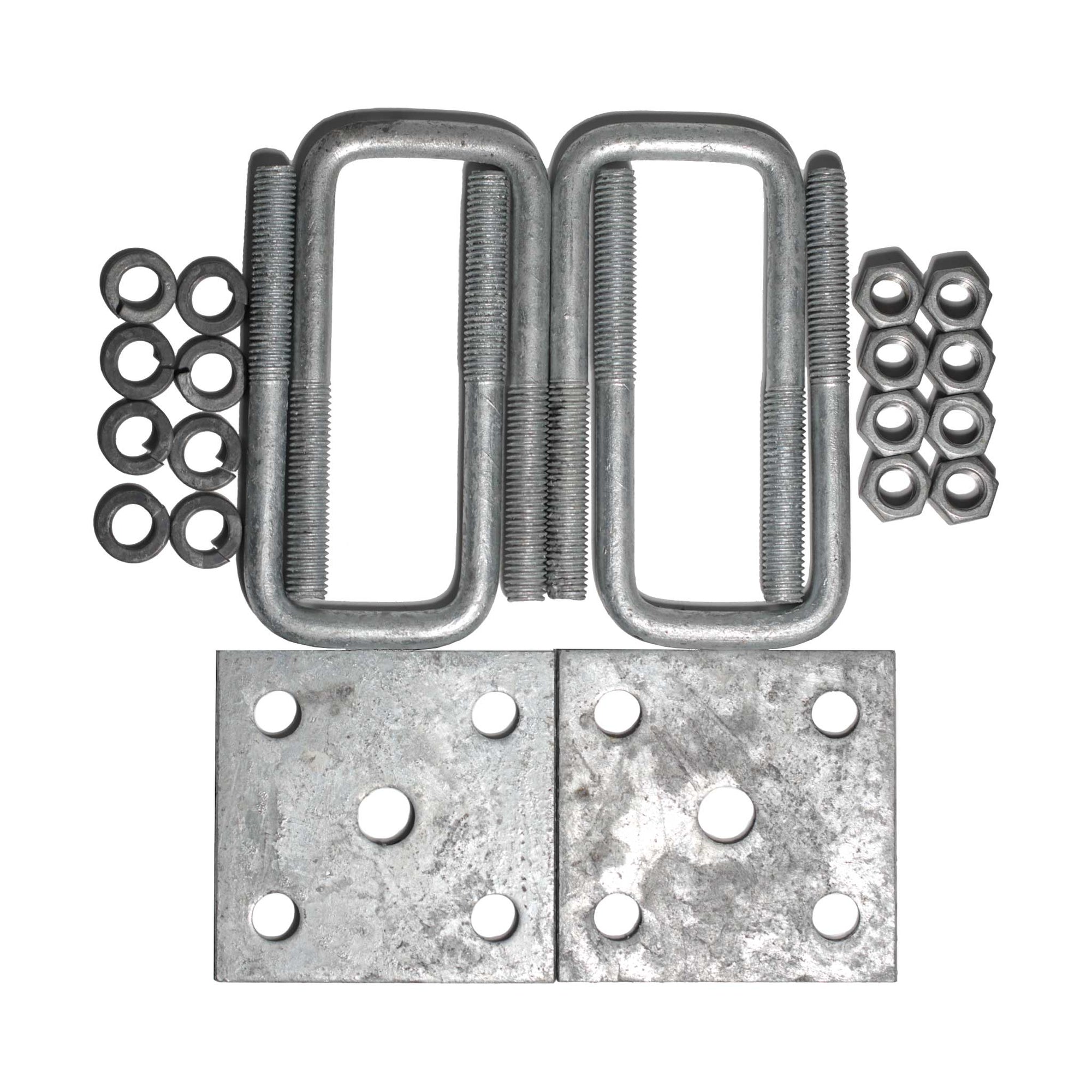 Galvanized trailer U-bolt kit 5-1/4 inches long.