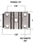 Trailer U-bolt plate 5.6 inches long measurements.