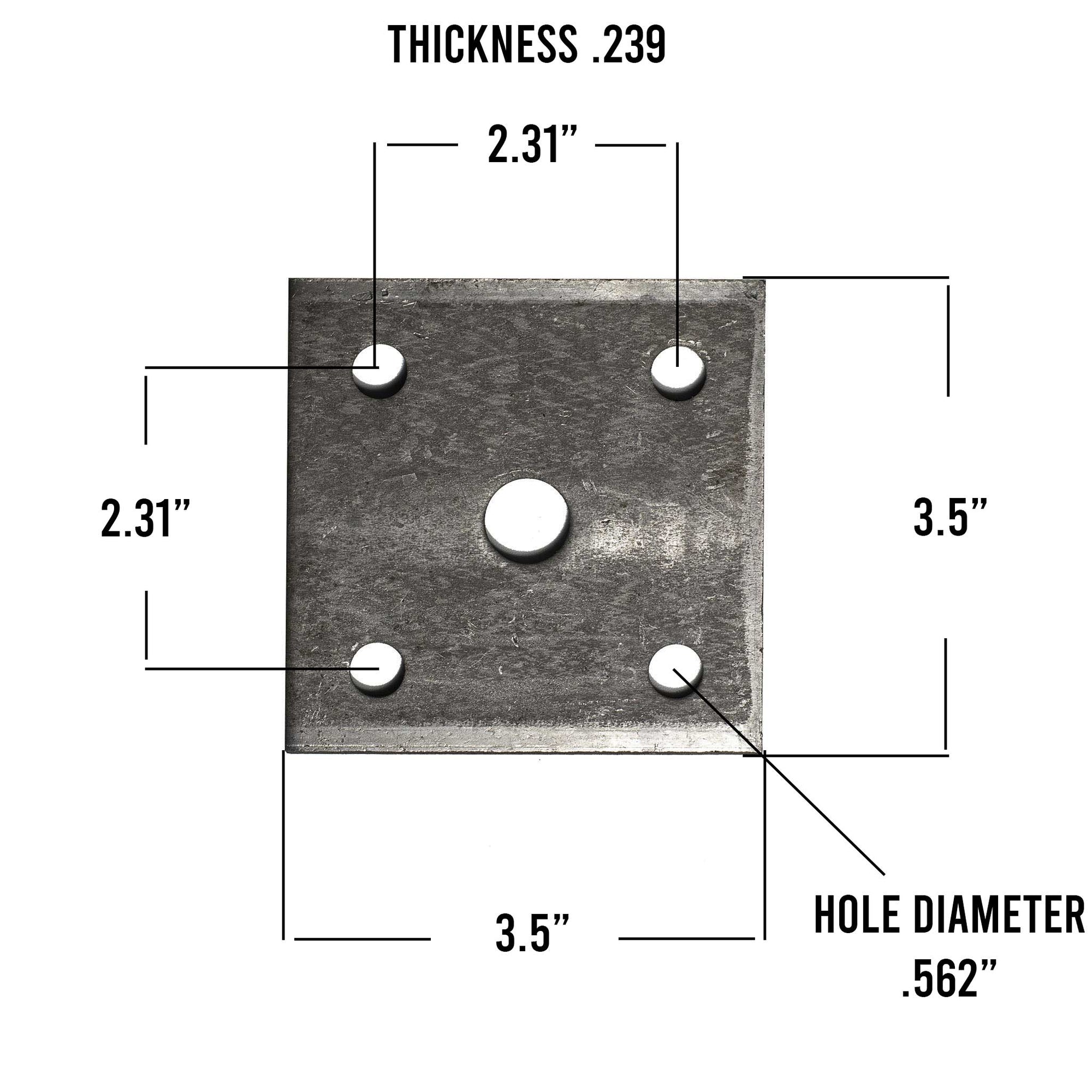 Trailer U-bolt plate 3.5 inches measurements.