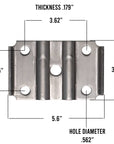 Trailer U-bolt plate 5.6 inches long measurements.