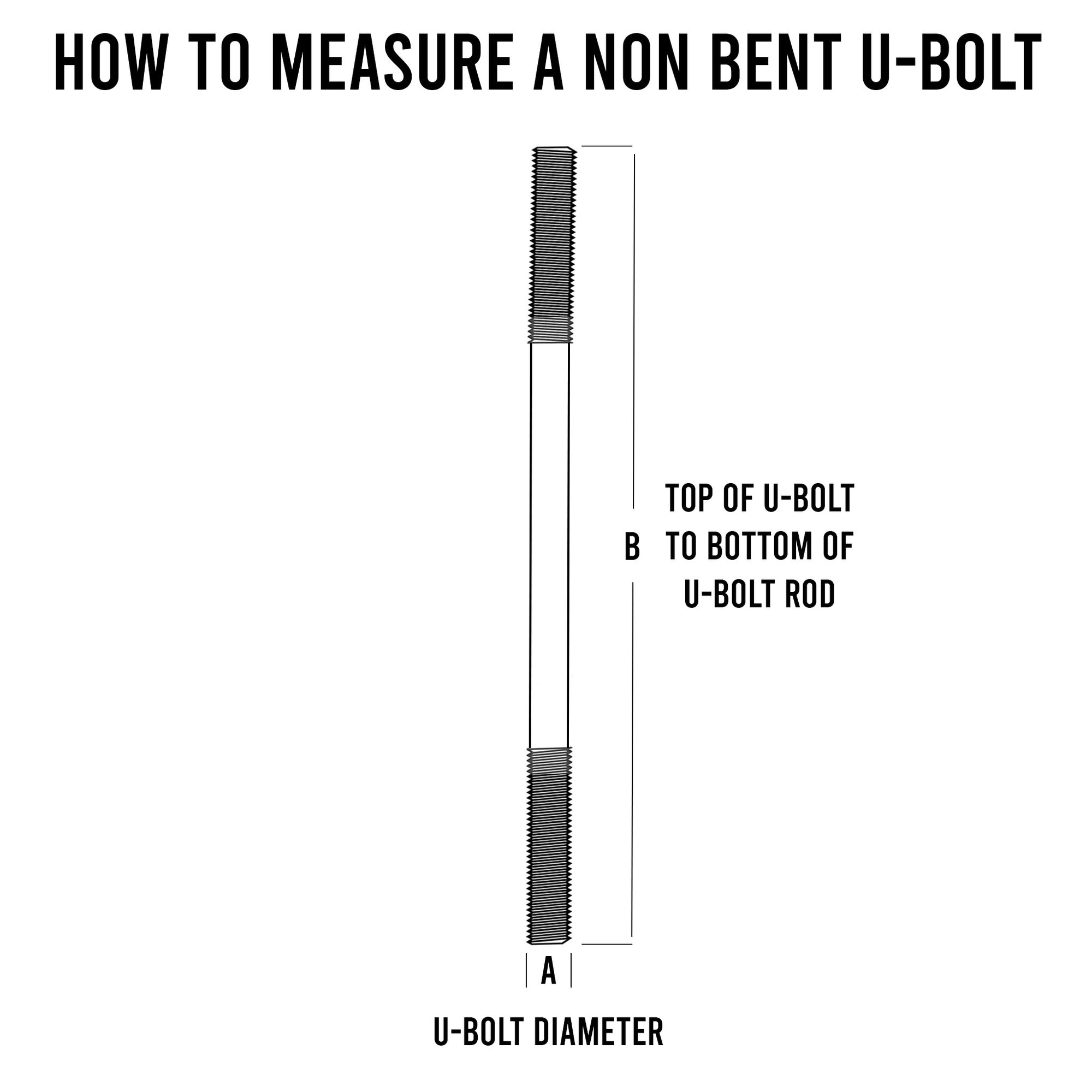 A measurement guide for a 1/2-inch straight threaded rod showing detailed dimensions and specifications.